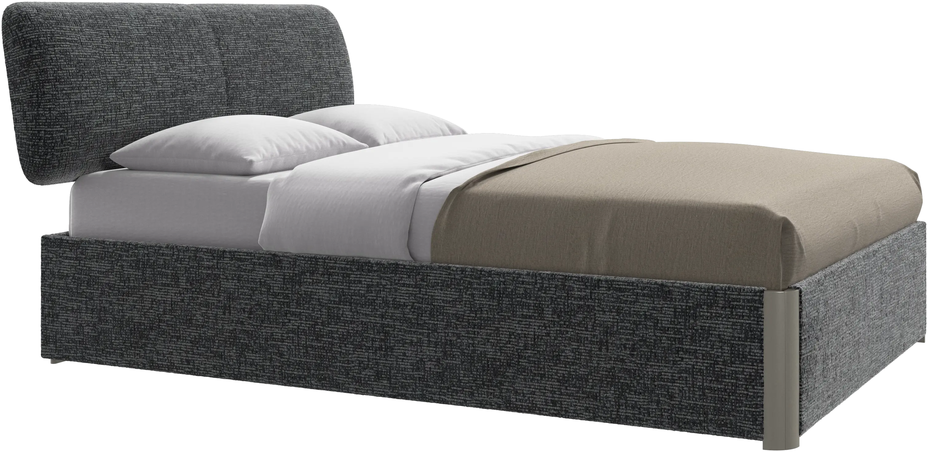 Element lit, tête de lit fixée au lit, avec lattes et solution de stockage, excl. matelas