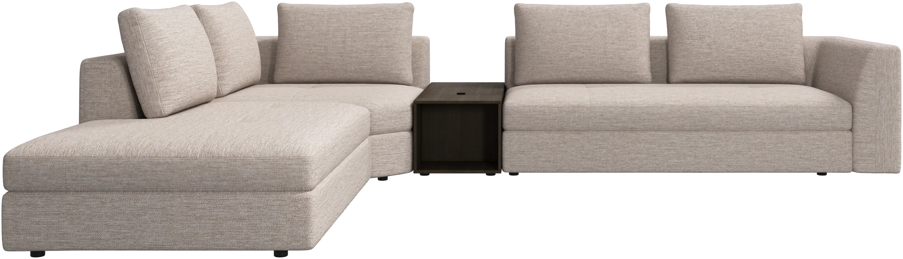 Bergamo corner sofa with lounging unit and pouf w/storage