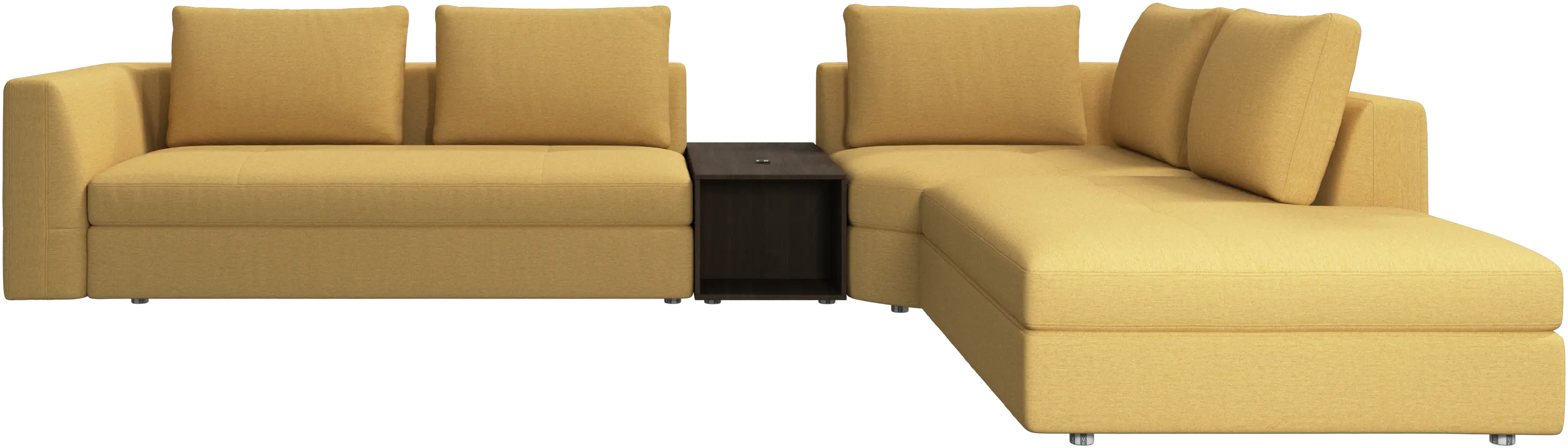 canapé d'angle Bergamo avec chaise longue et pouf de rangement