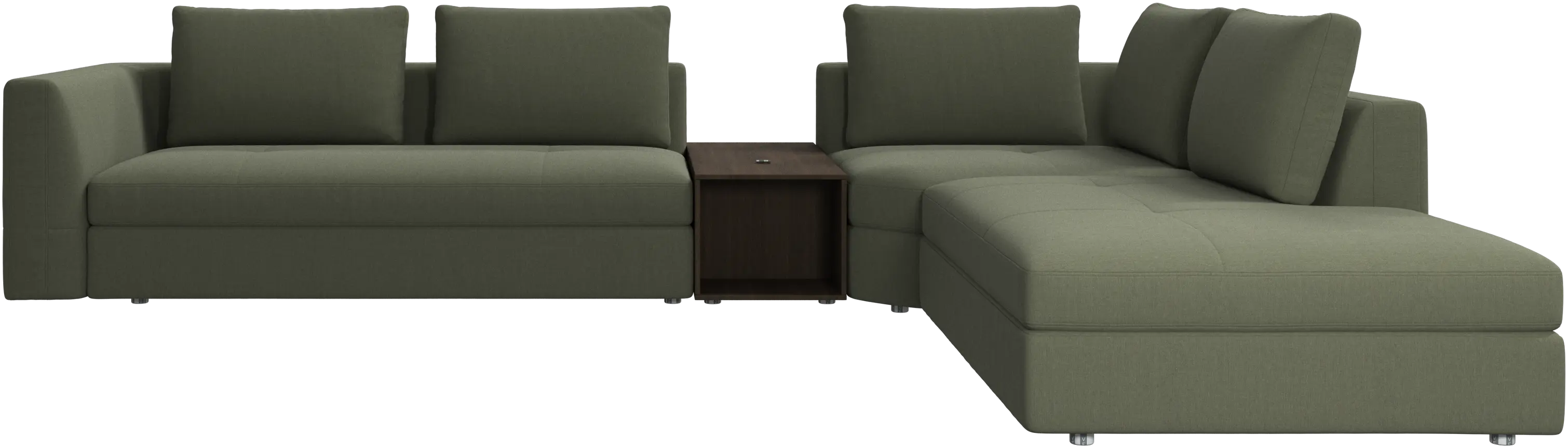 Bergamo corner sofa with lounging unit and footstool w/storage