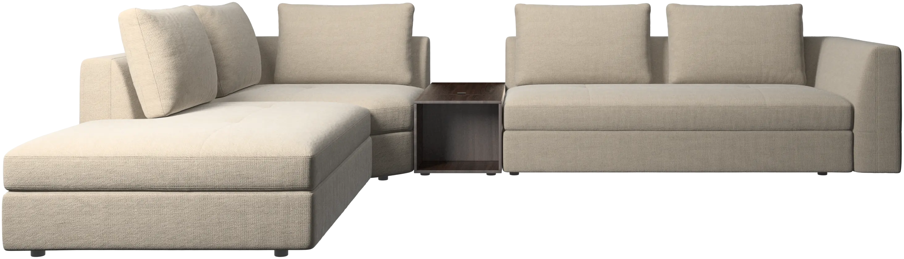 Bergamo corner sofa with lounging unit and footstool w/storage