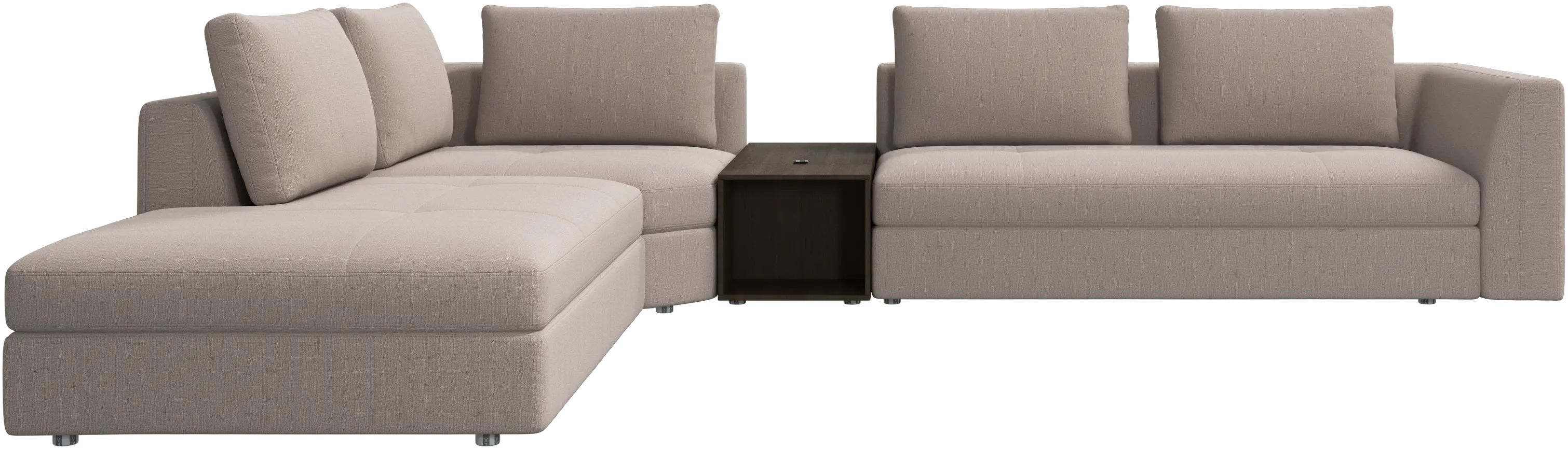 Bergamo corner sofa with lounging unit and footstool w/storage