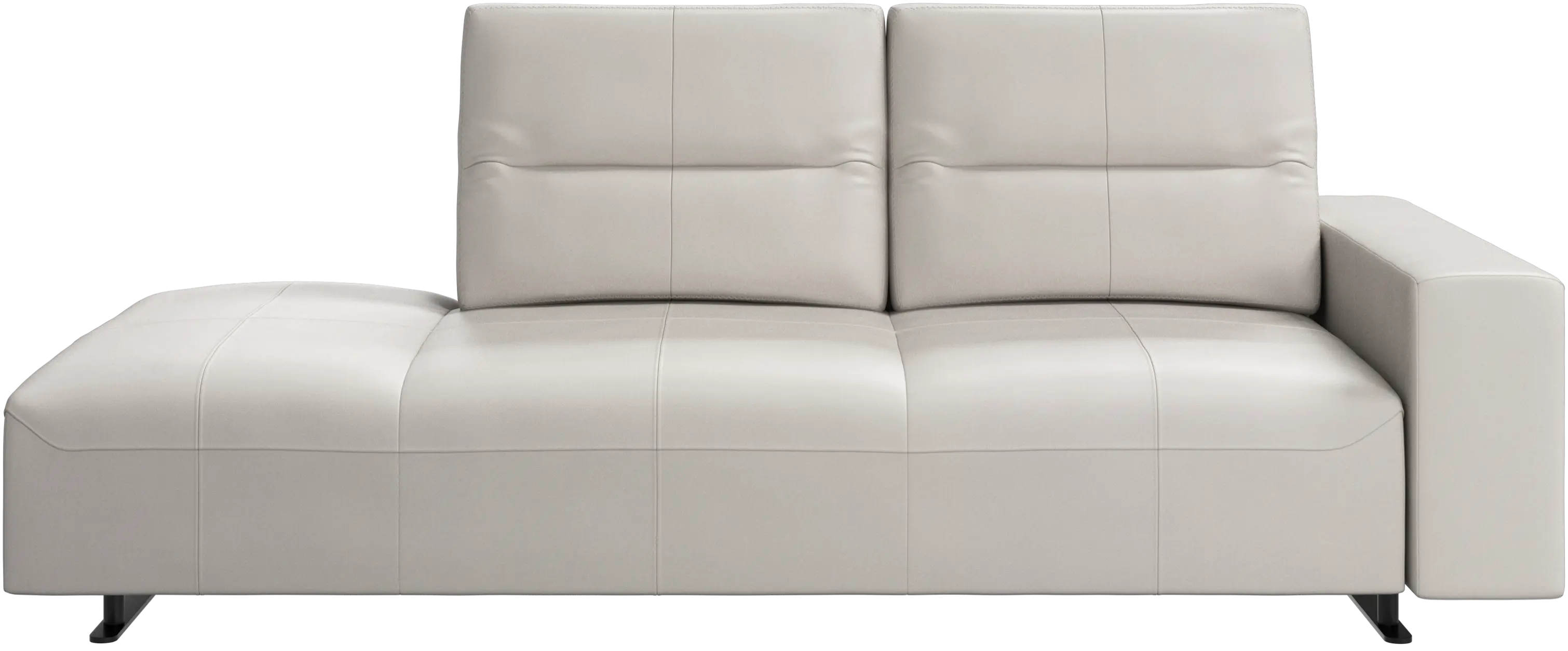 Hampton sofa with adjustable back and lounging unit left side, armrest right