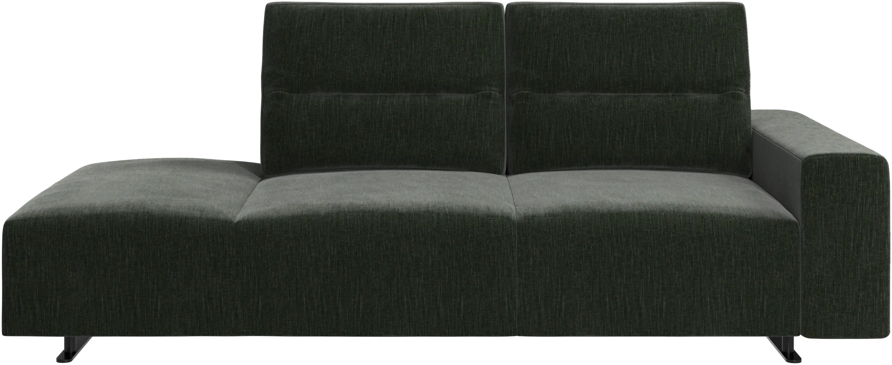 Hampton sofa with adjustable back and lounging unit left side, armrest right