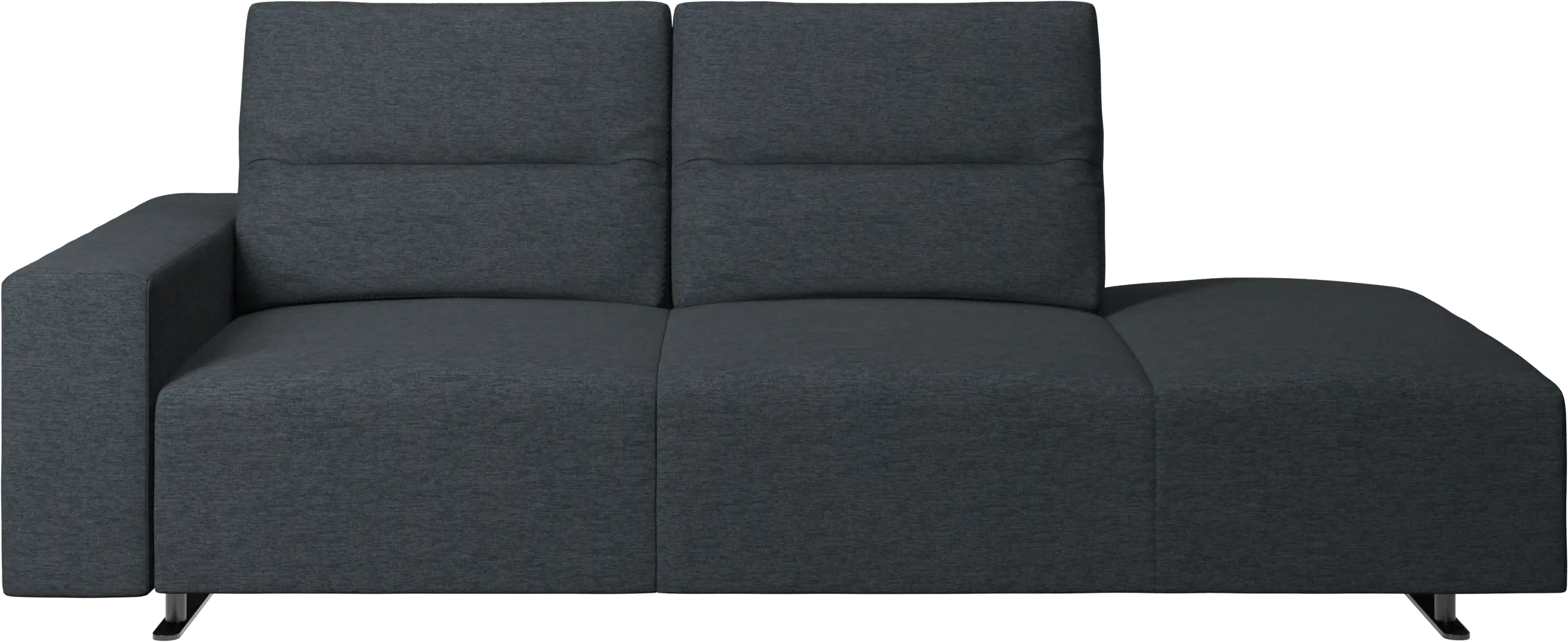 Hampton sofa with adjustable back and lounging unit right side, storage and armrest left side