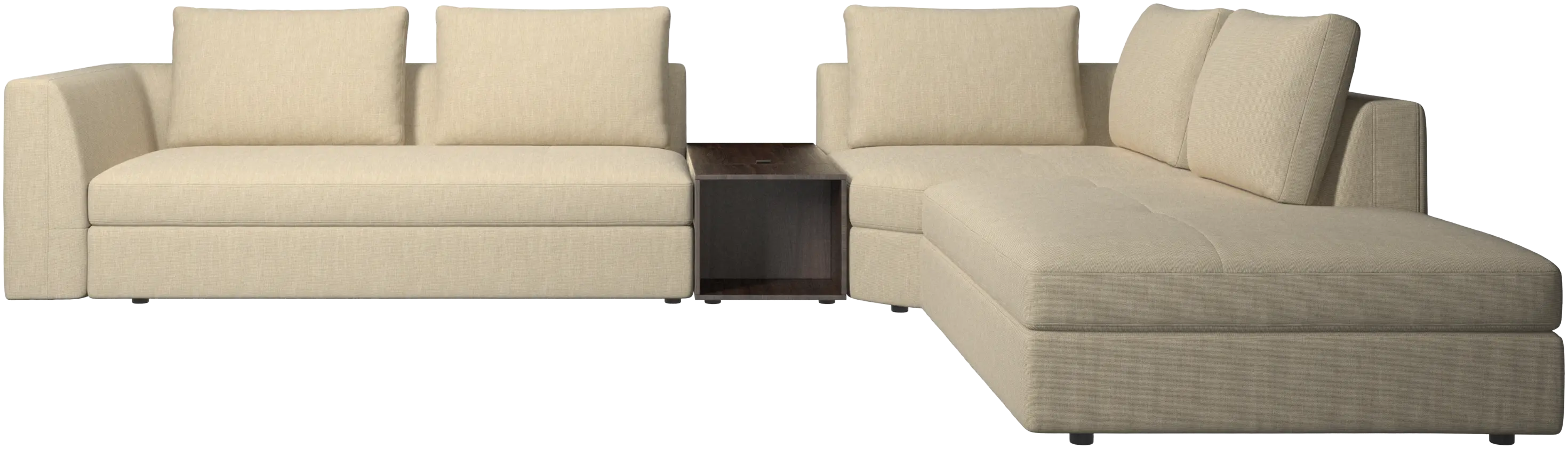 Bergamo corner sofa with lounging unit and footstool w/storage