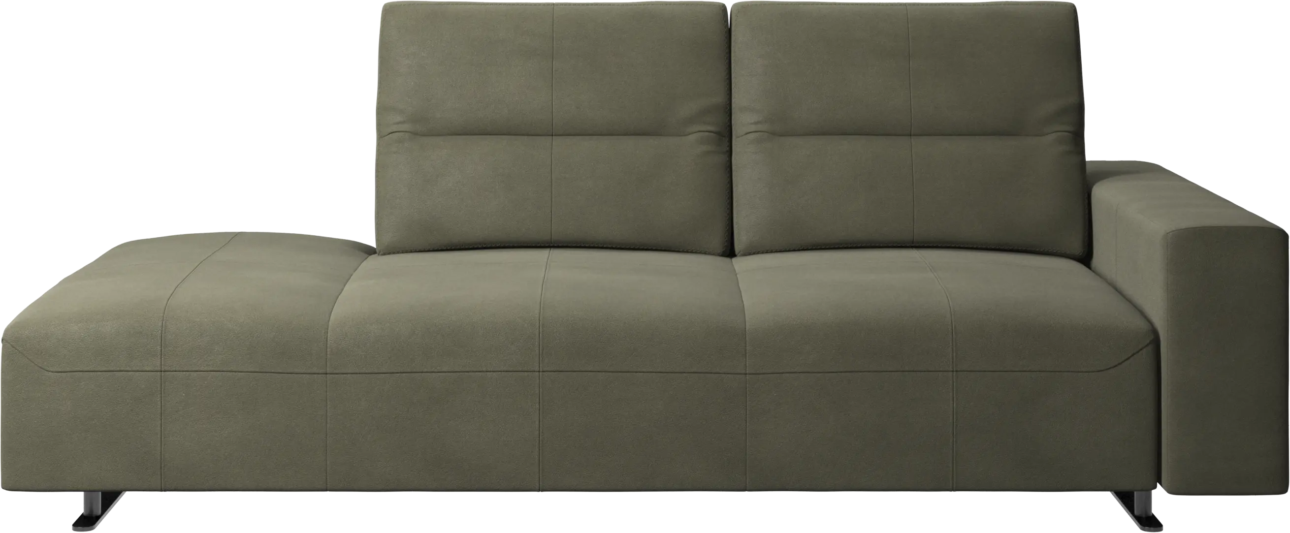 Hampton sofa with adjustable back and lounging unit left side, armrest right