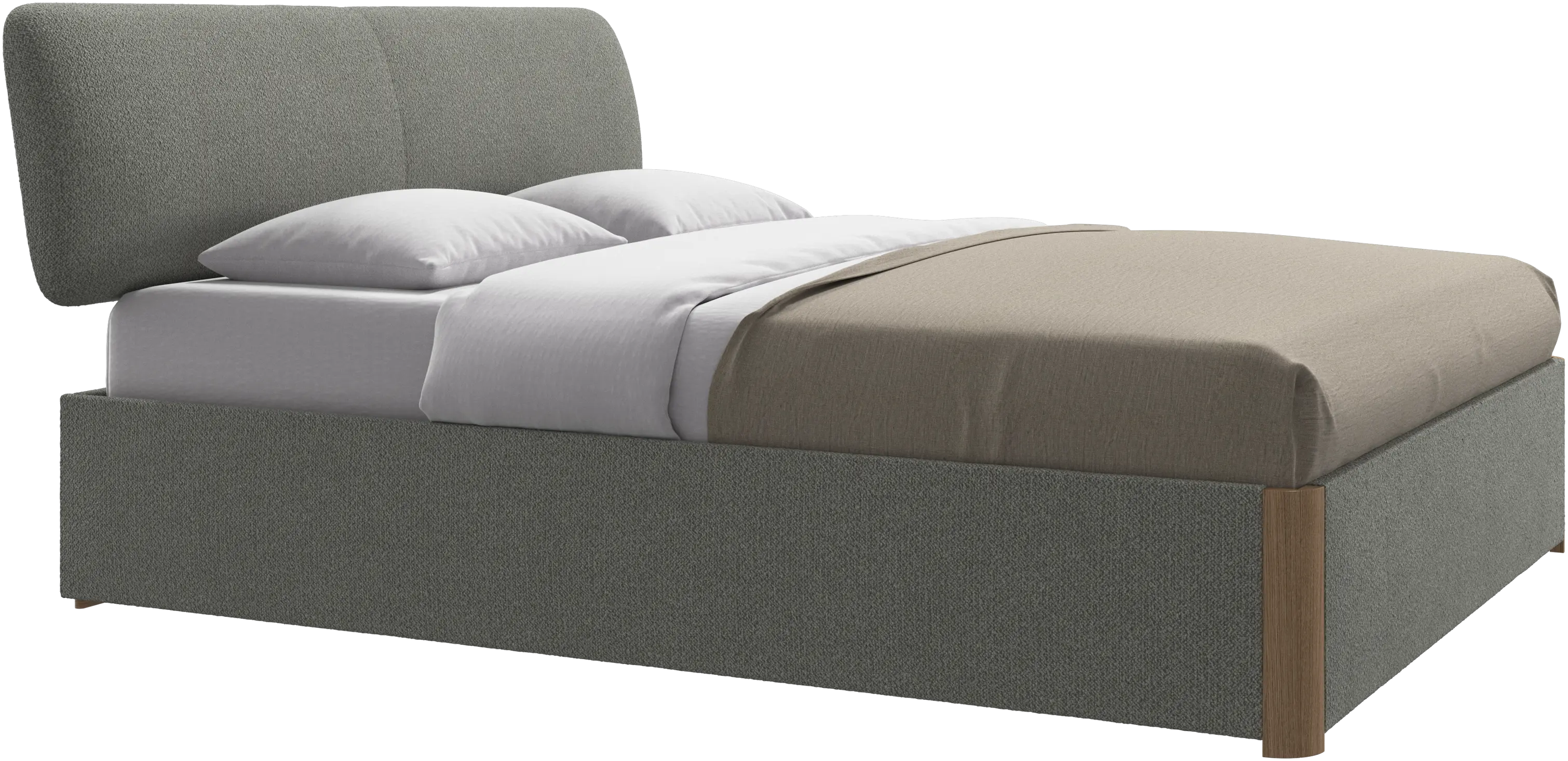 Element lit, tête de lit fixée au lit, avec lattes et solution de stockage, excl. matelas