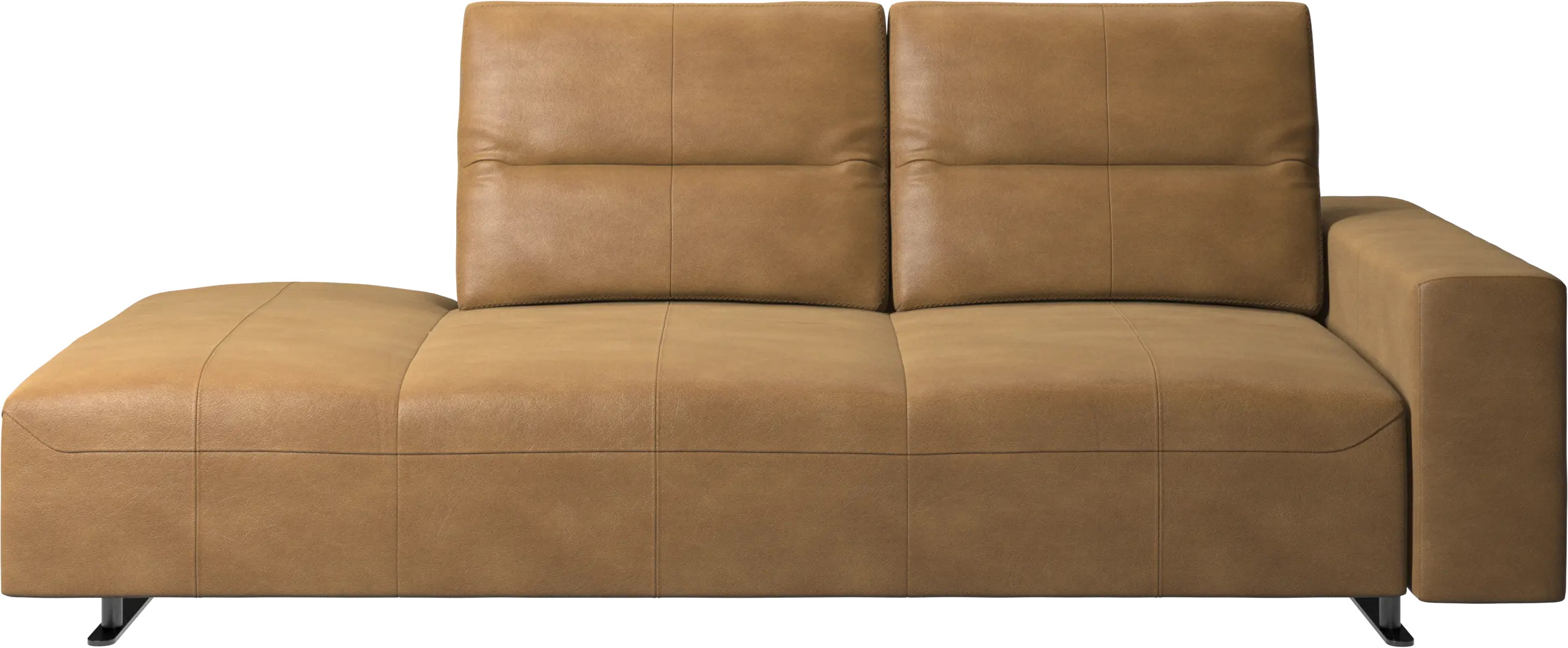 Hampton sofa with adjustable back and lounging unit left side, storage and armrest right side