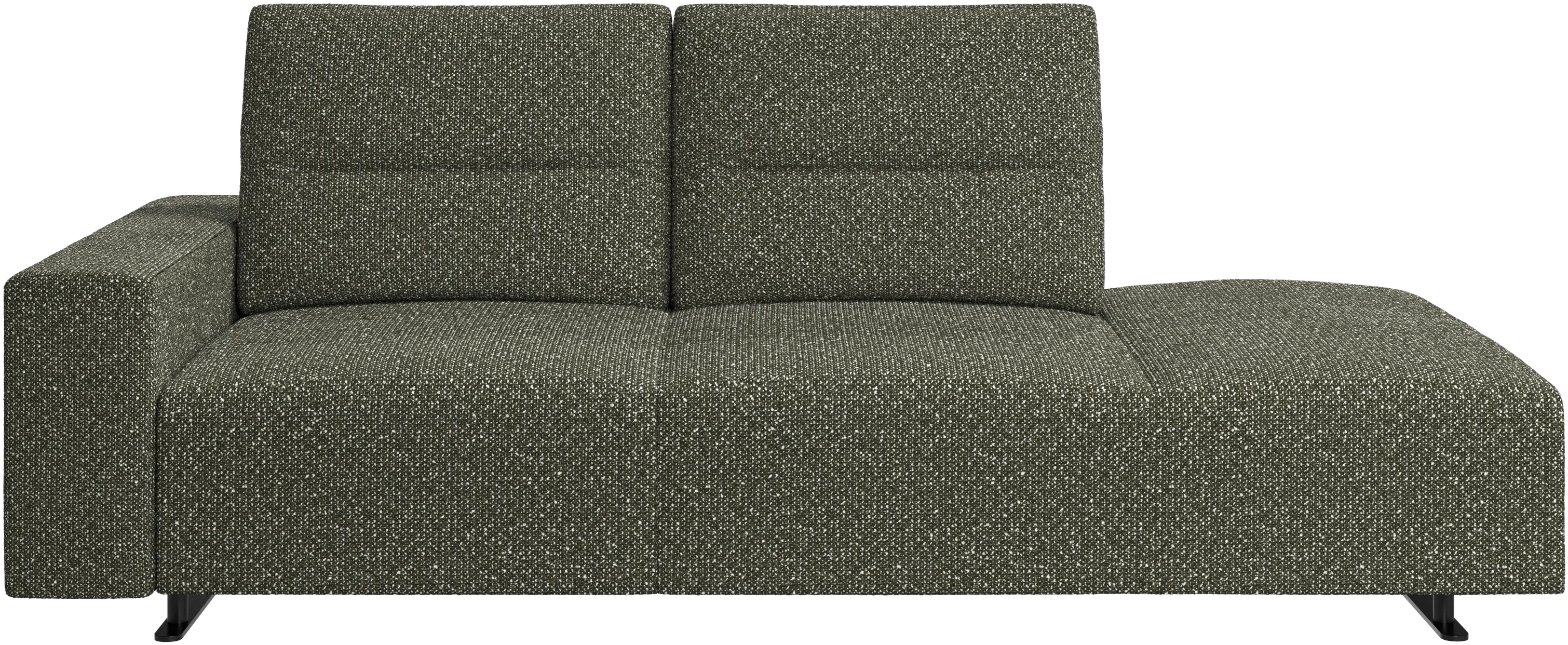 Hampton sofa with adjustable back and lounging unit right side, storage and armrest left side