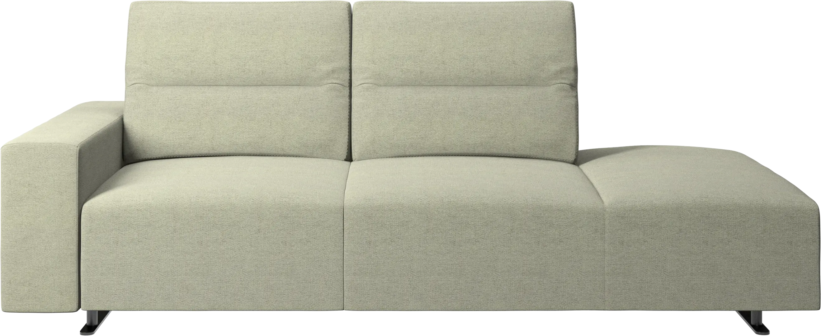 Hampton sofa with adjustable back and lounging unit right side, storage and armrest left side