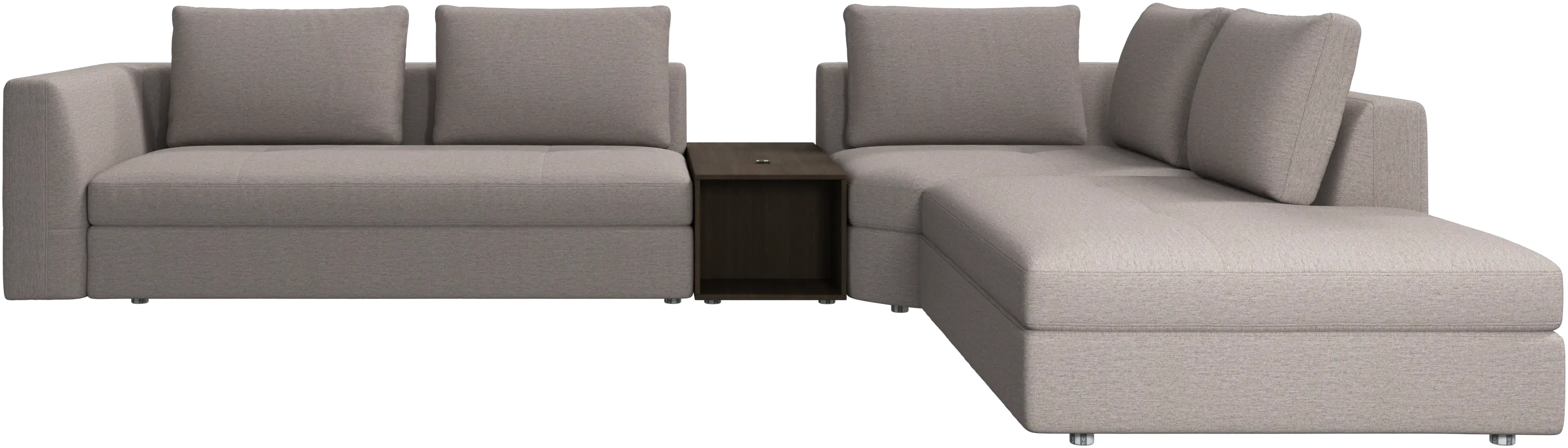 Bergamo corner sofa with lounging unit and pouf w/storage