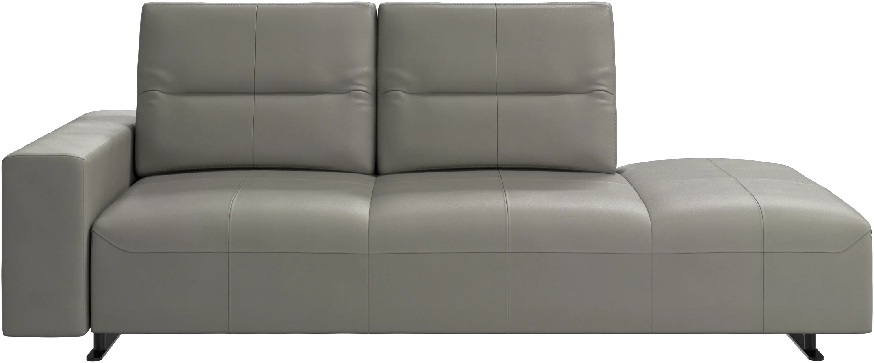 Hampton sofa with adjustable back and lounging unit right side, storage and armrest left side