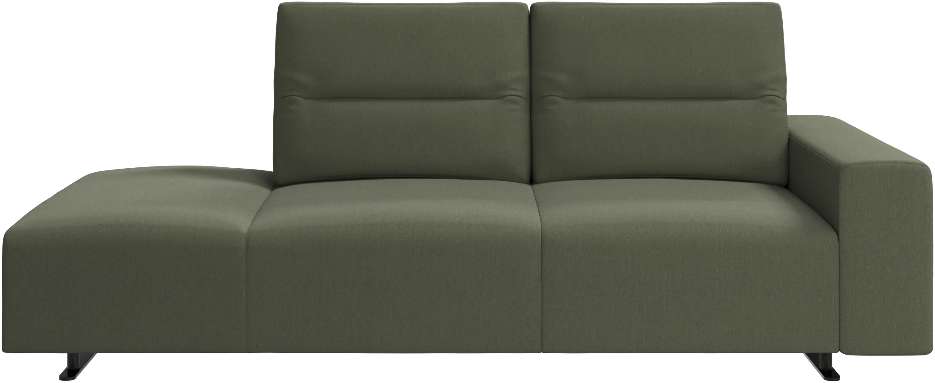 Hampton sofa with adjustable back and lounging unit left side, armrest right