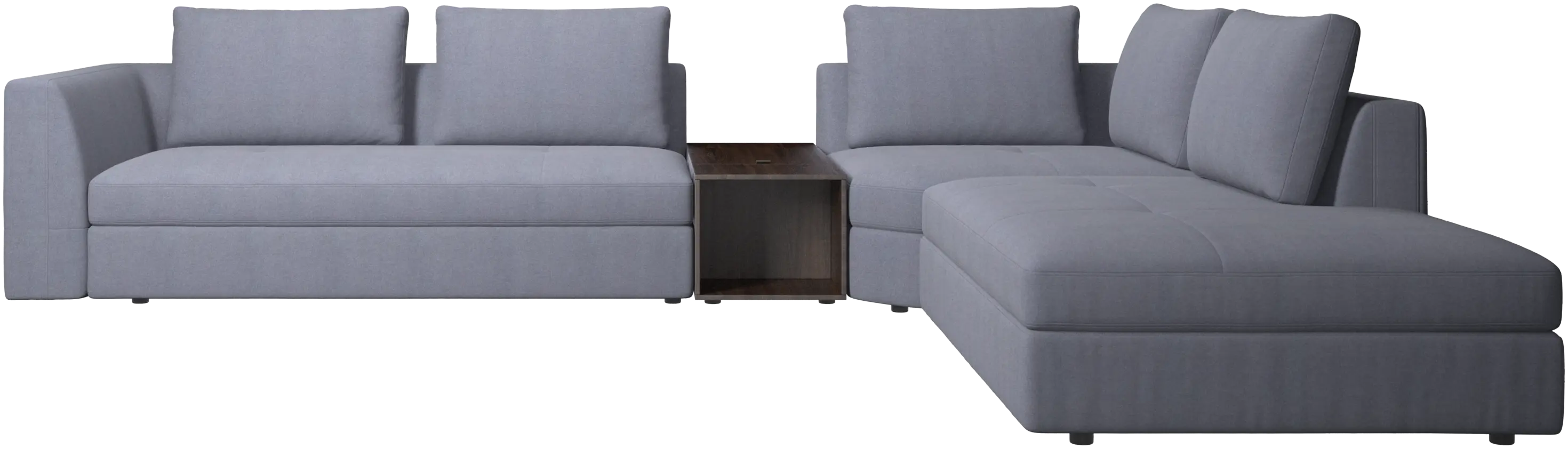 Bergamo corner sofa with lounging unit and pouf w/storage