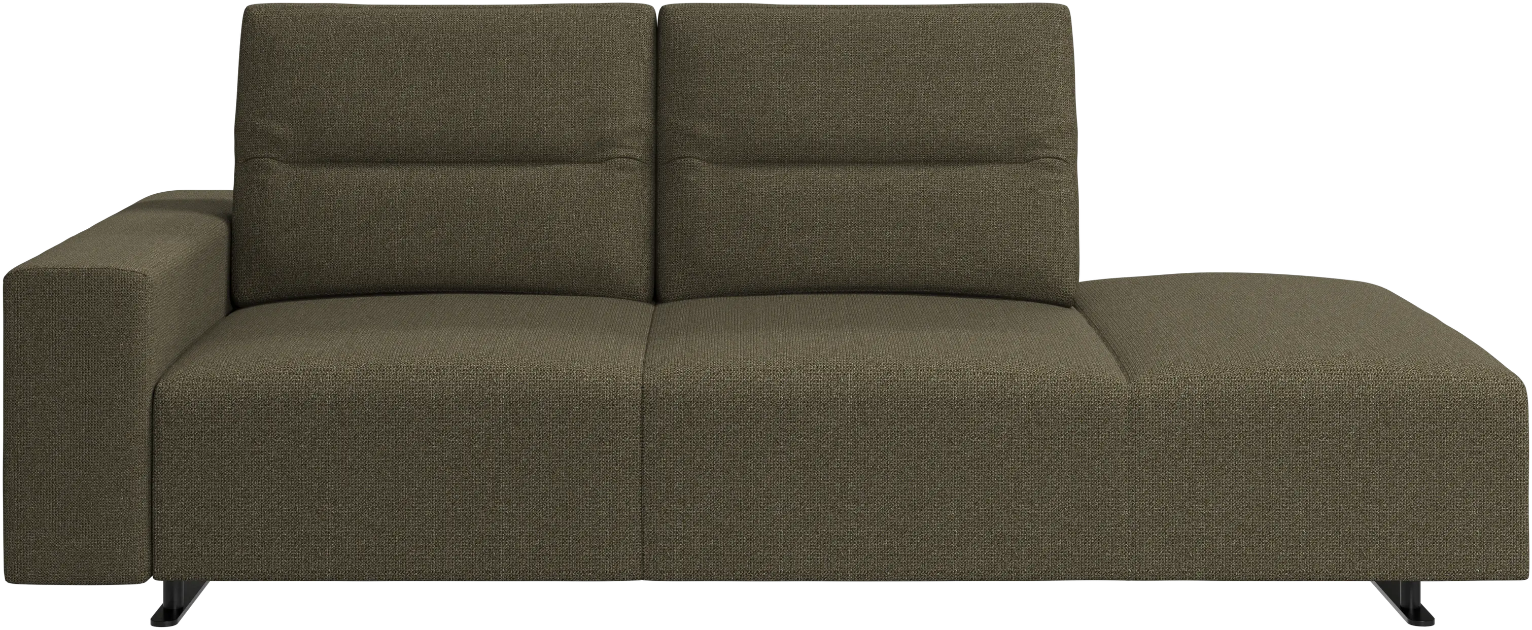 Hampton sofa with adjustable back and lounging unit right side, storage and armrest left side