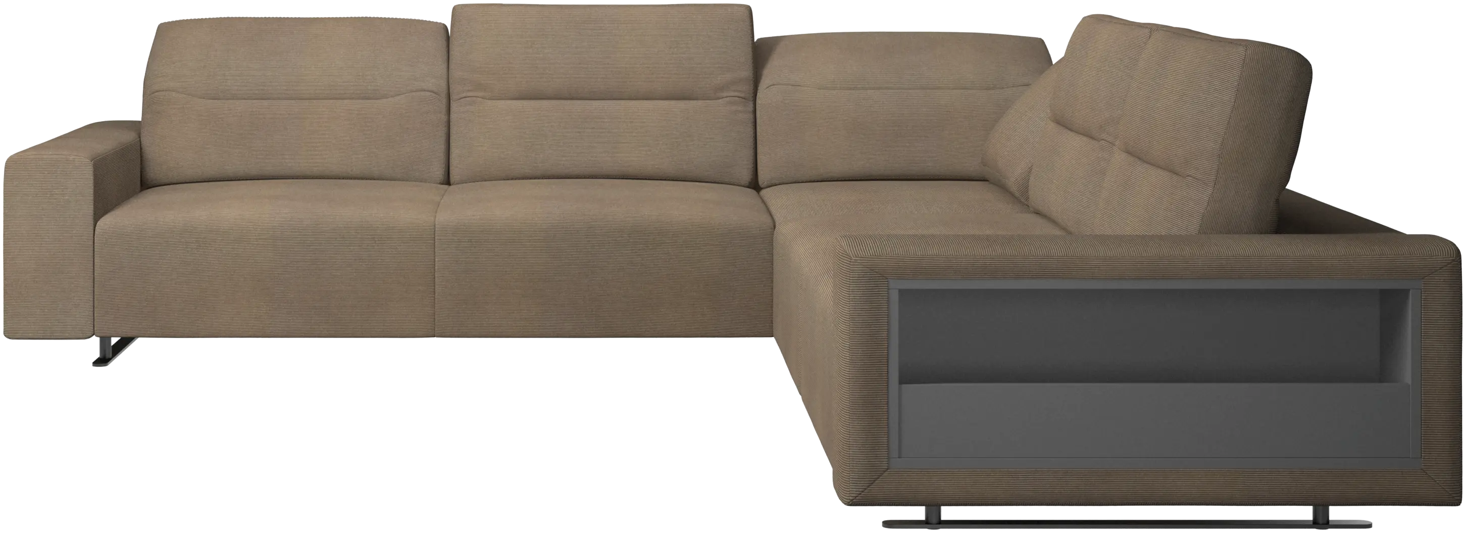 Hampton corner sofa with adjustable back and storage on right side