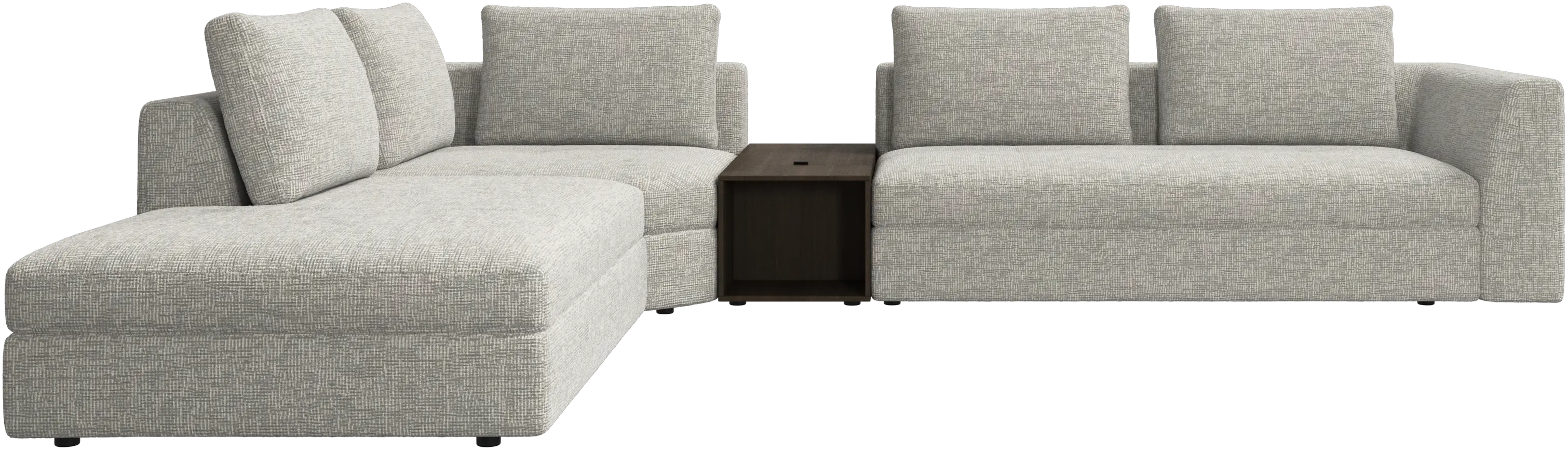 Bergamo corner sofa with lounging unit and footstool w/storage