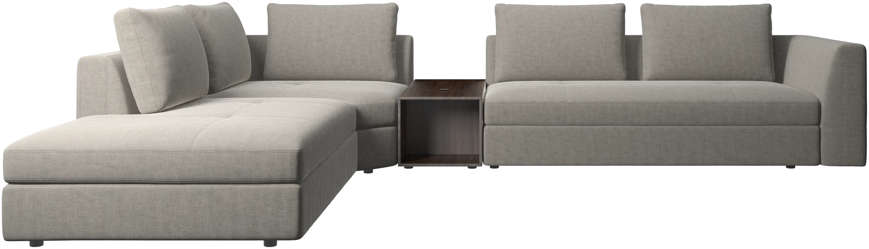 Bergamo corner sofa with lounging unit and footstool w/storage