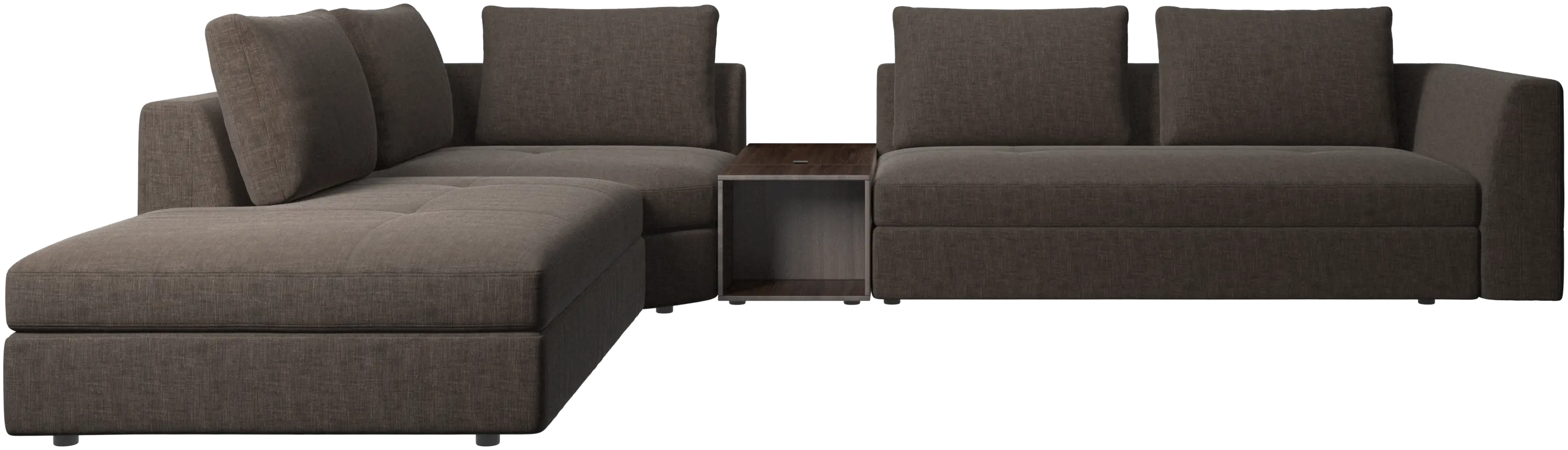 Bergamo corner sofa with lounging unit and pouf w/storage