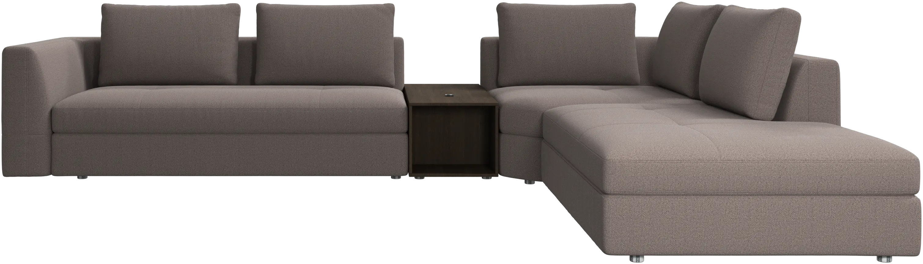 Bergamo corner sofa with lounging unit and footstool w/storage