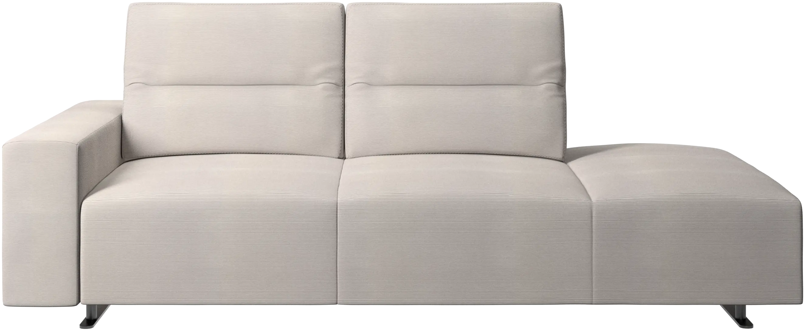 Hampton sofa with adjustable back and lounging unit right side, storage and armrest left side