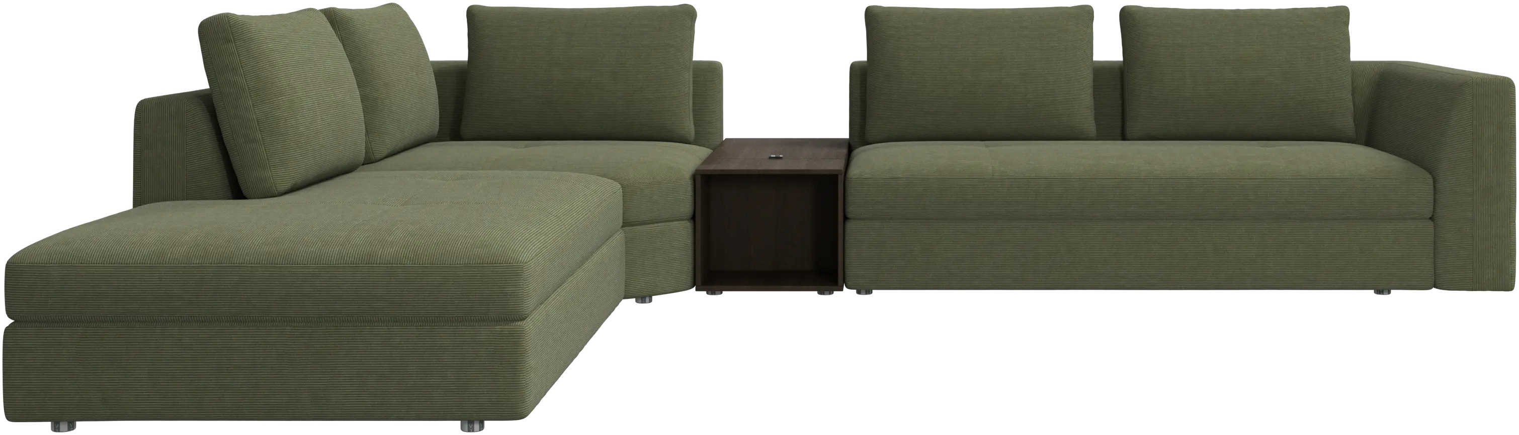 Bergamo corner sofa with lounging unit and pouf w/storage