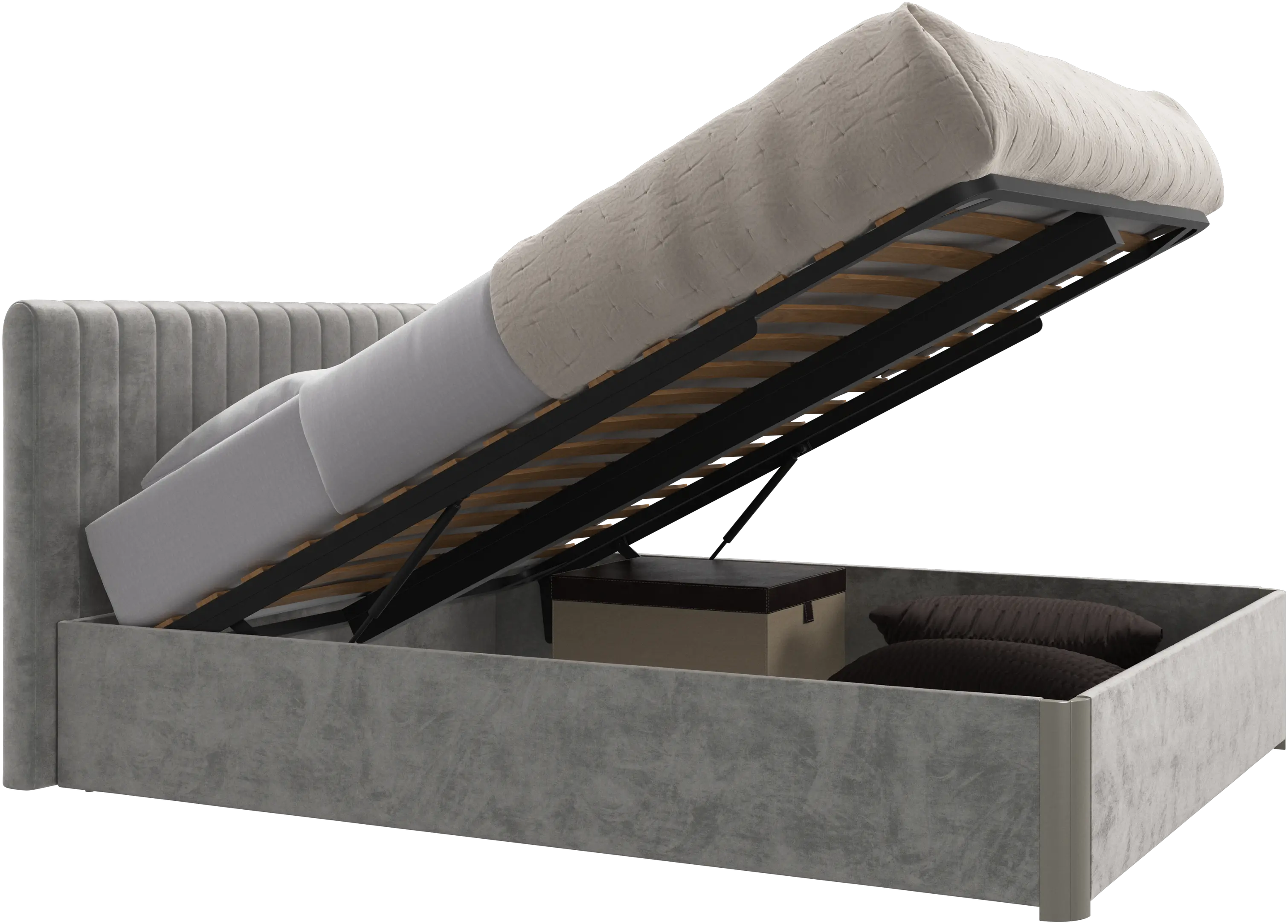 Element bed, bed-mounted headboard, with slats and storage solution, excl. mattress