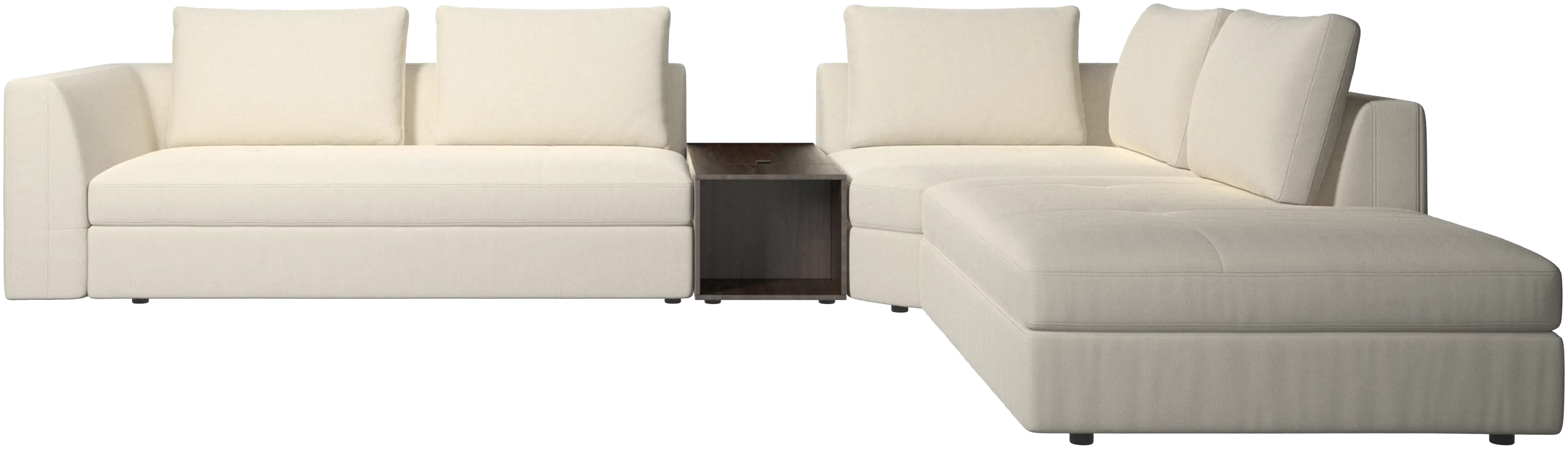 Bergamo corner sofa with lounging unit and footstool w/storage