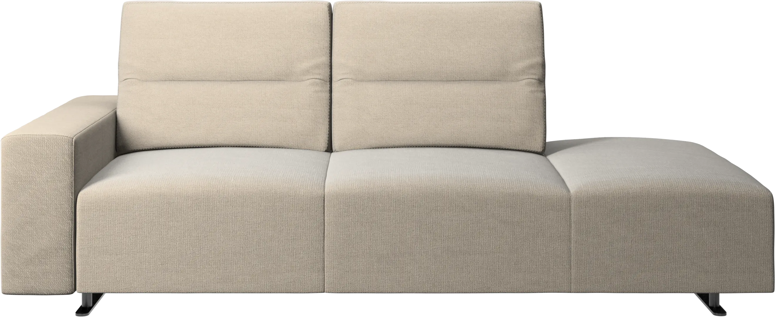 Hampton sofa with adjustable back and lounging unit right side, storage and armrest left side