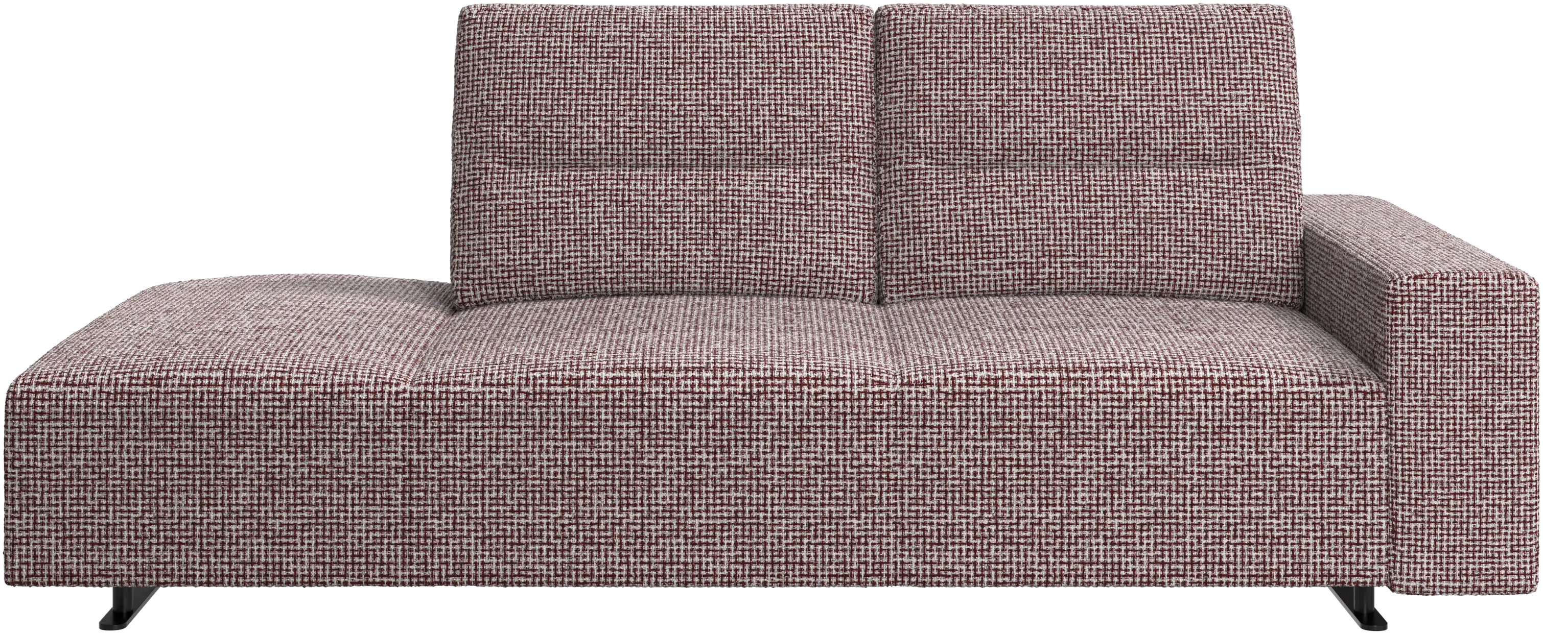 Hampton sofa with adjustable back and lounging unit left side, storage and armrest right side