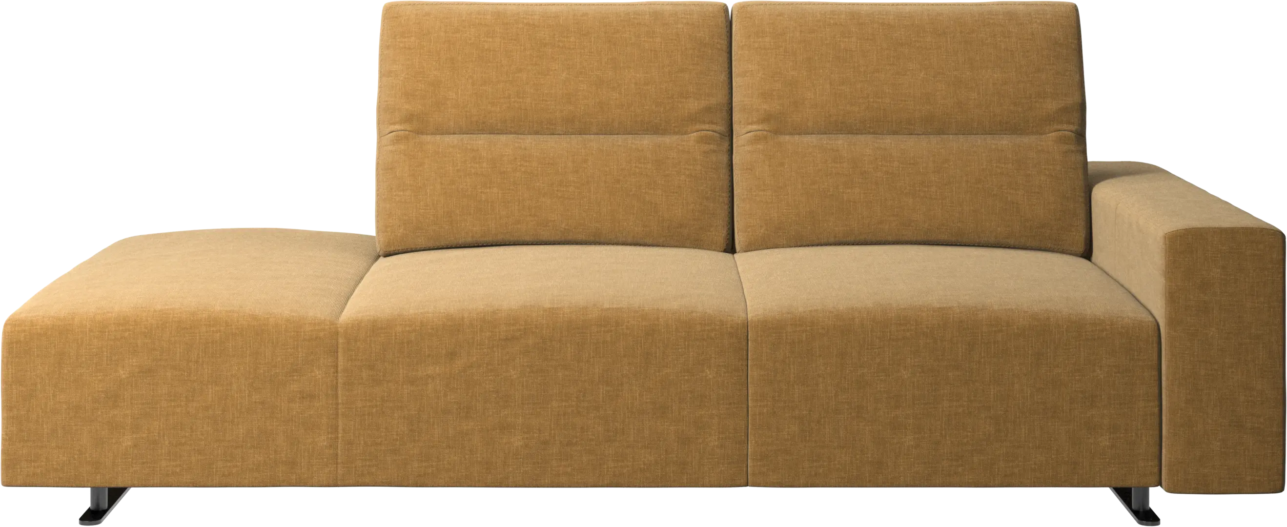 Hampton sofa with adjustable back and lounging unit left side, storage and armrest right side