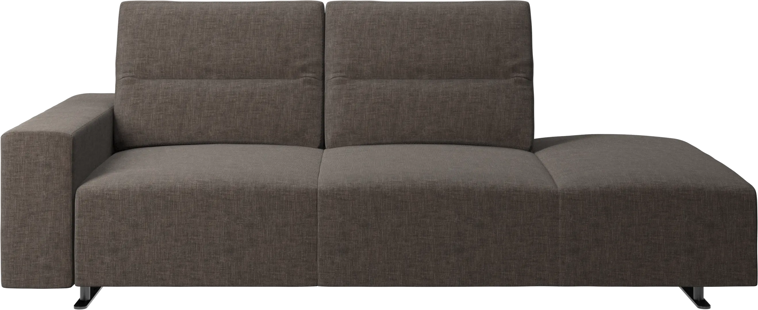 Hampton sofa with adjustable back and lounging unit right side, storage and armrest left side