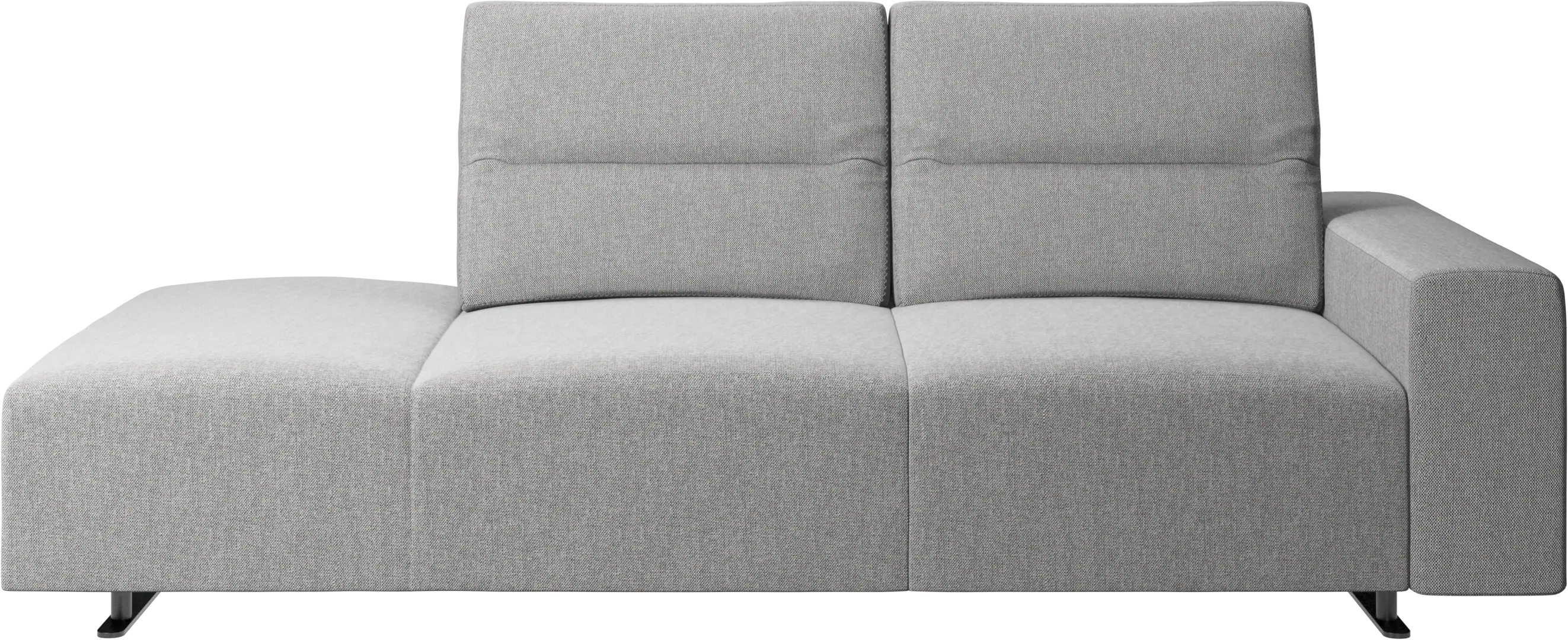 Hampton sofa with adjustable back and lounging unit left side, armrest right