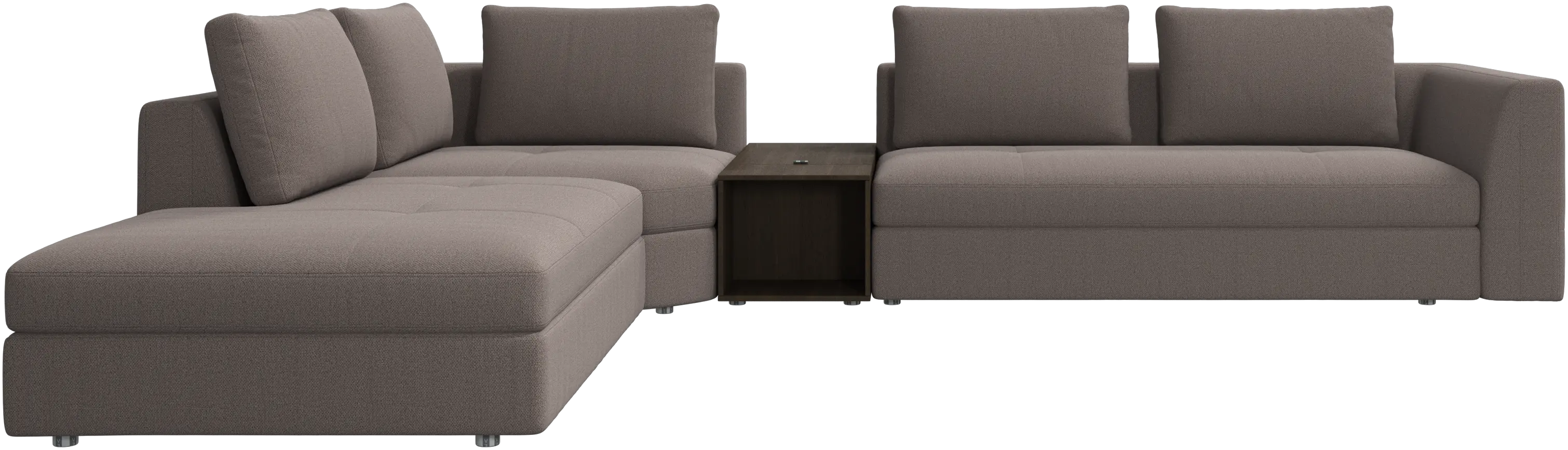 Bergamo corner sofa with lounging unit and footstool w/storage