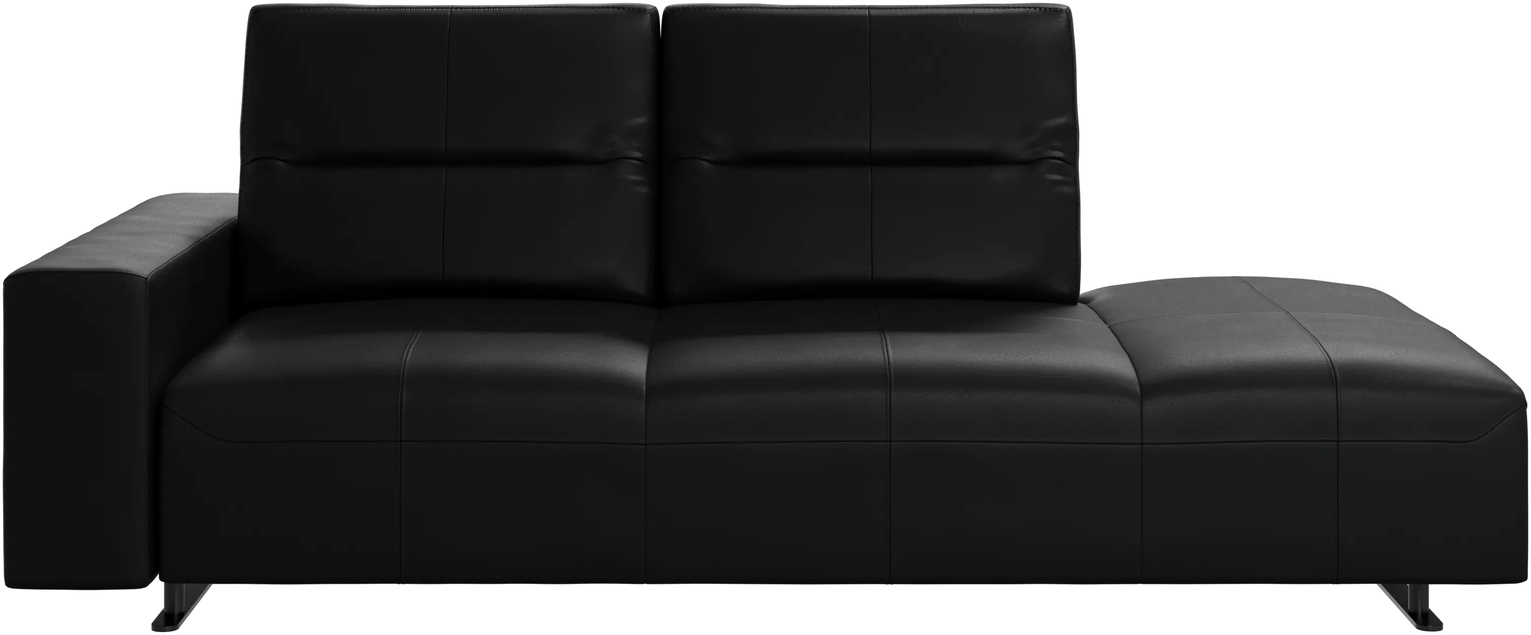 Hampton sofa with adjustable back and lounging unit right side, storage and armrest left side