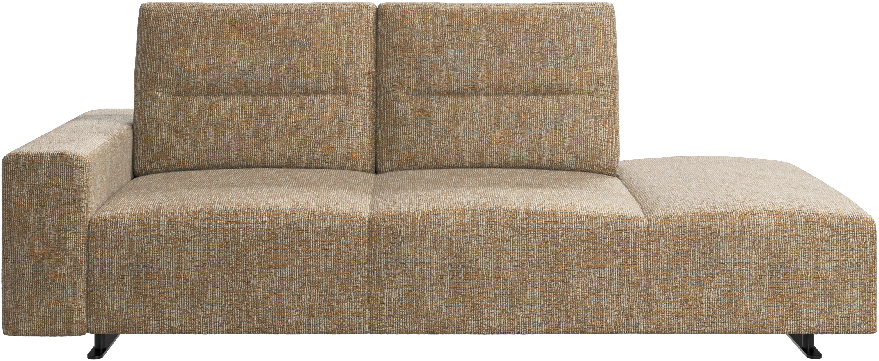 Hampton sofa with adjustable back and lounging unit right side, storage and armrest left side