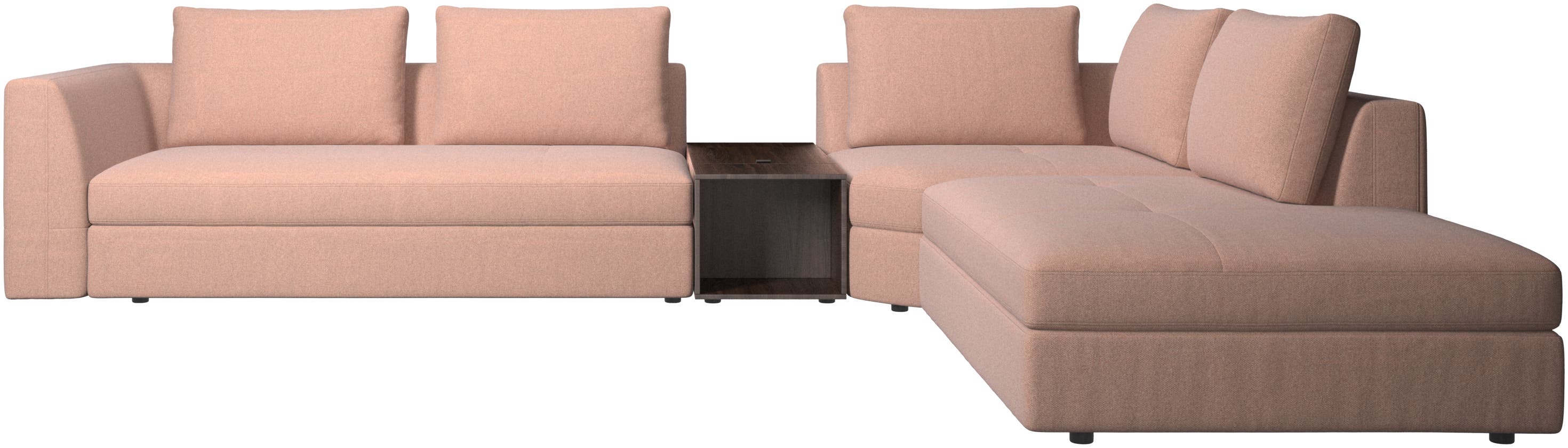 canapé d'angle Bergamo avec chaise longue et pouf de rangement
