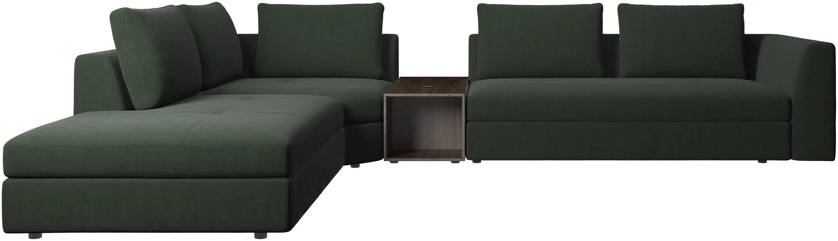 canapé d'angle Bergamo avec chaise longue et pouf de rangement
