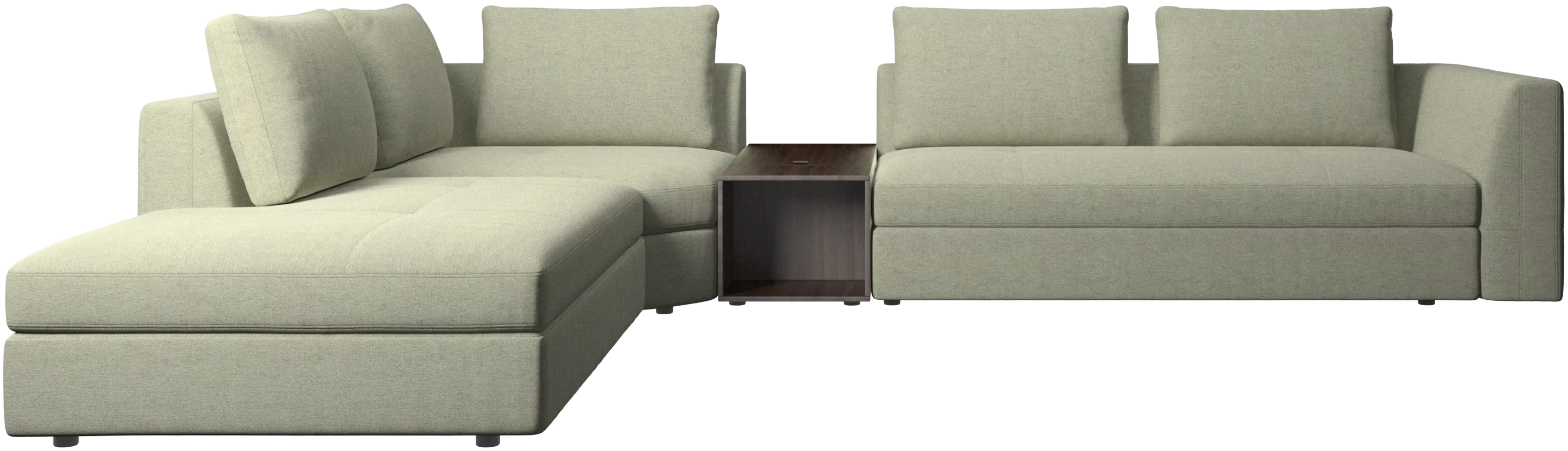 canapé d'angle Bergamo avec chaise longue et pouf de rangement