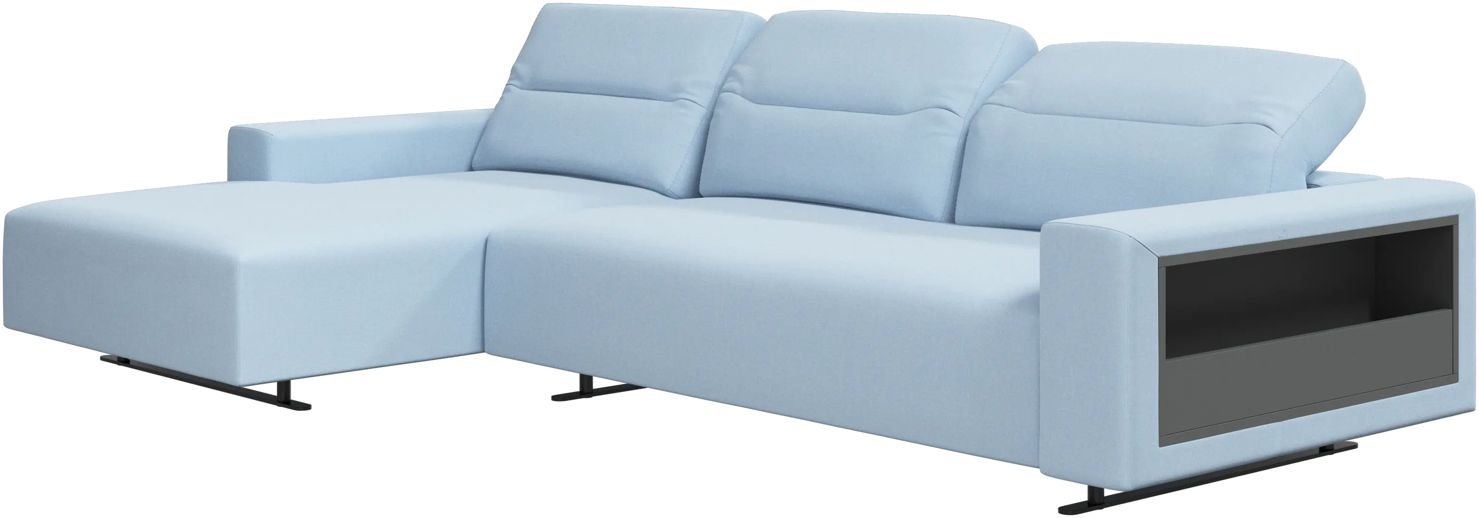 Hampton sofa with adjustable back and resting unit left side, storage right side