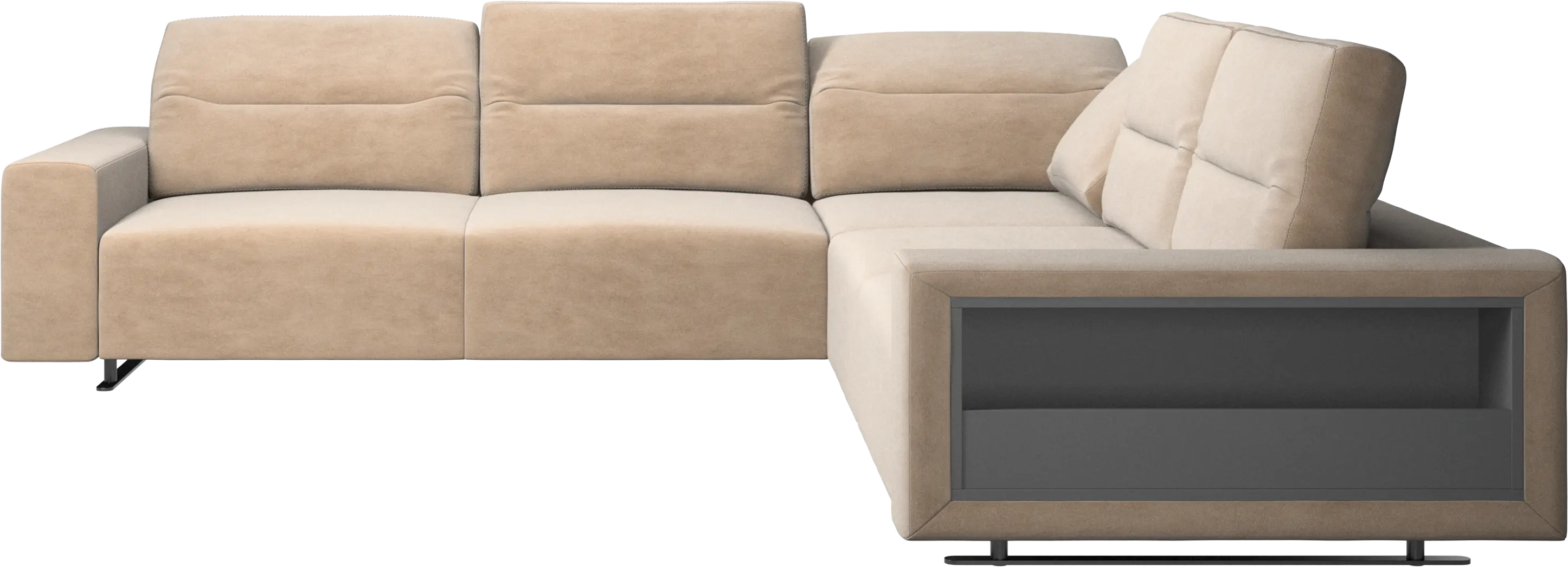 Hampton corner sofa with adjustable back and storage on right side