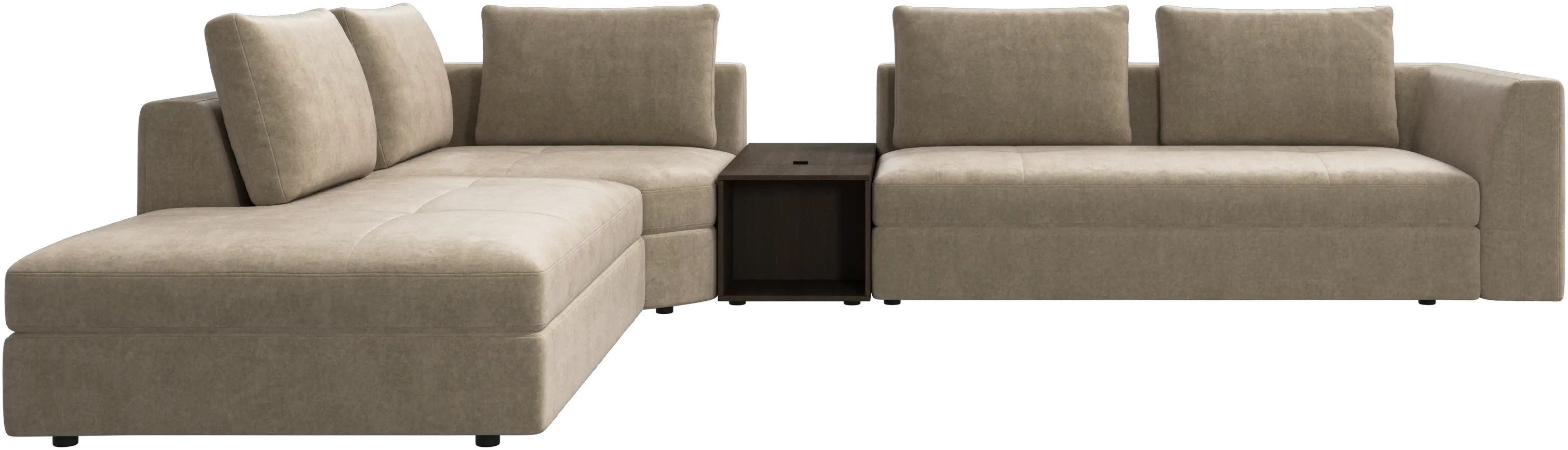 Bergamo corner sofa with lounging unit and footstool w/storage