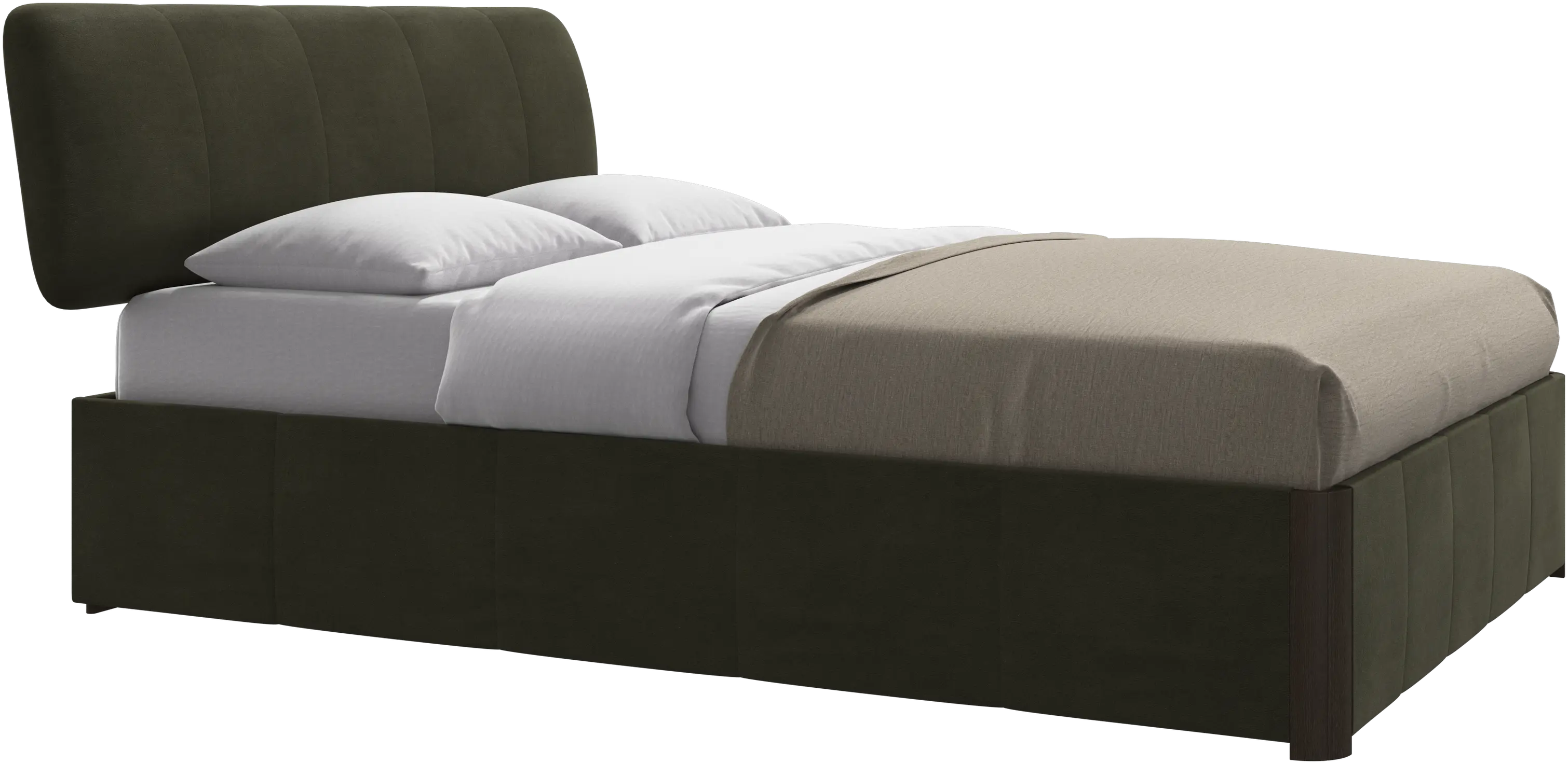 Element lit, tête de lit fixée au lit, avec lattes et solution de stockage, excl. matelas