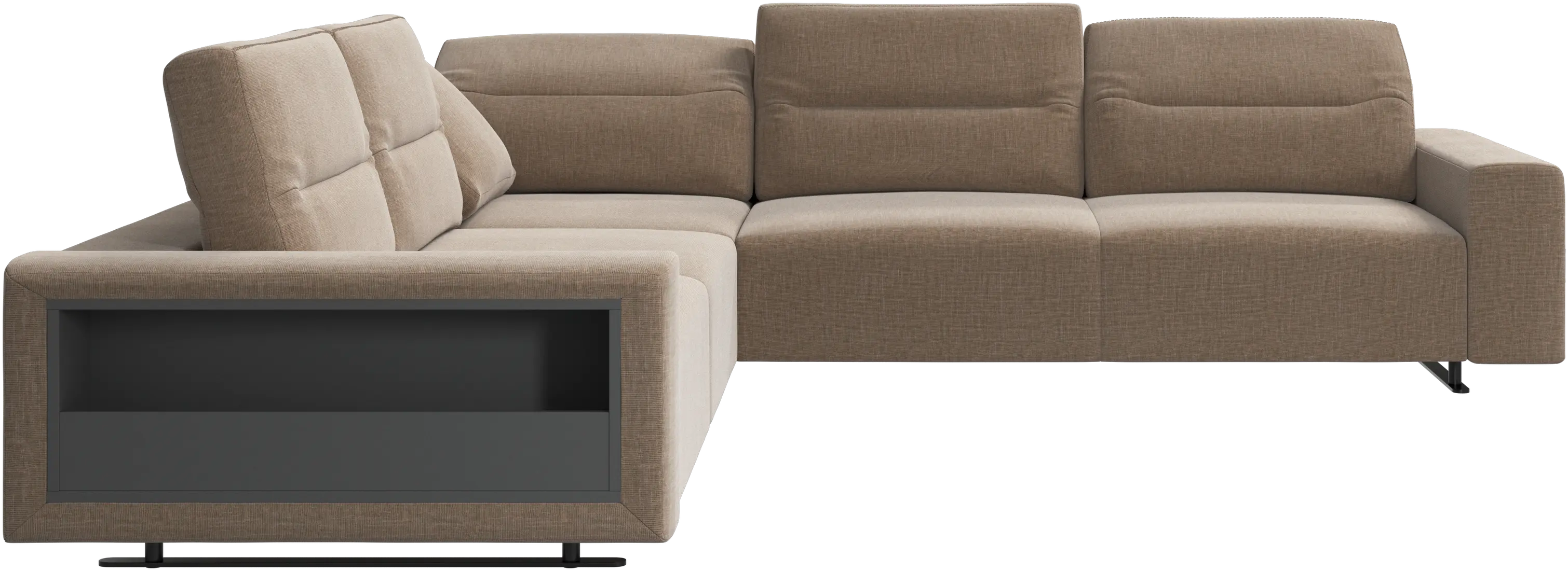 Hampton corner sofa with adjustable back and storage on left side