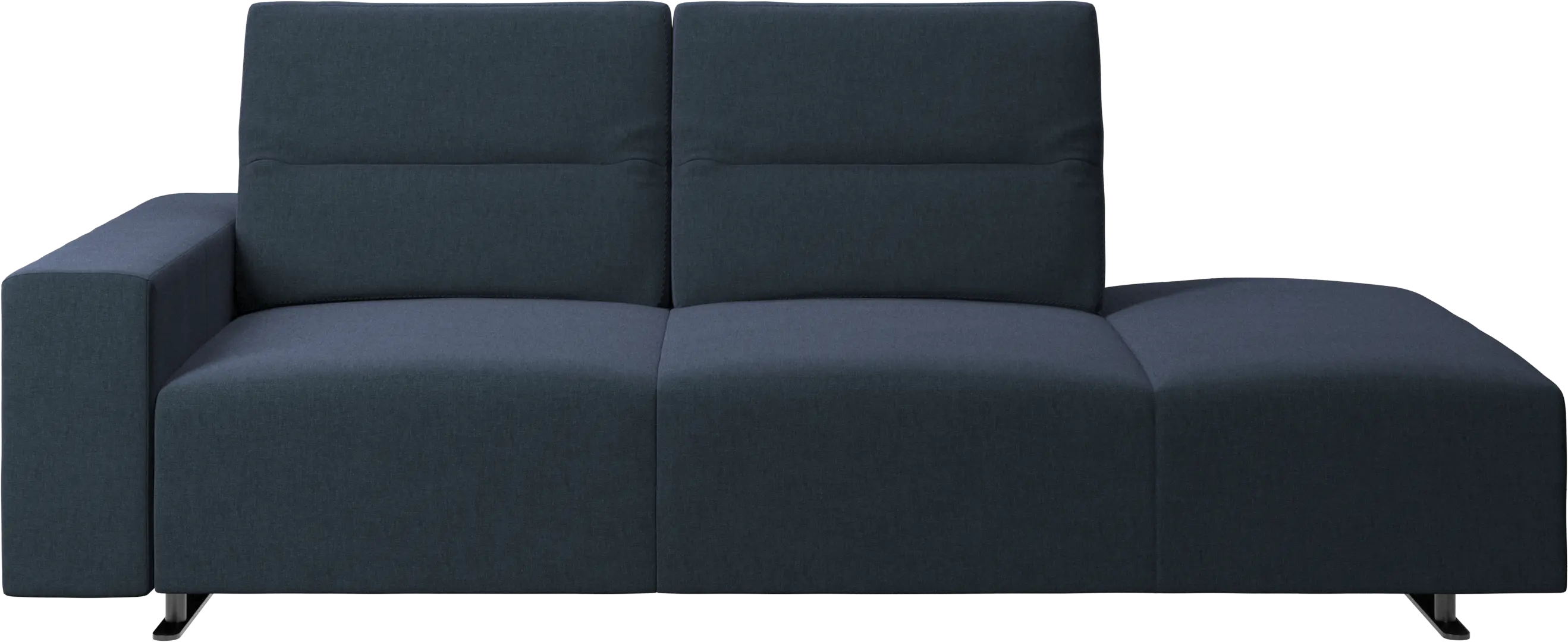 Hampton sofa with adjustable back and lounging unit right side, storage and armrest left side