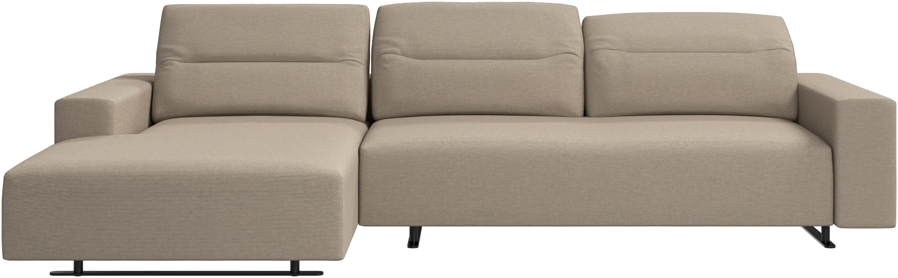 Hampton sofa with adjustable back and resting unit left side, storage right side