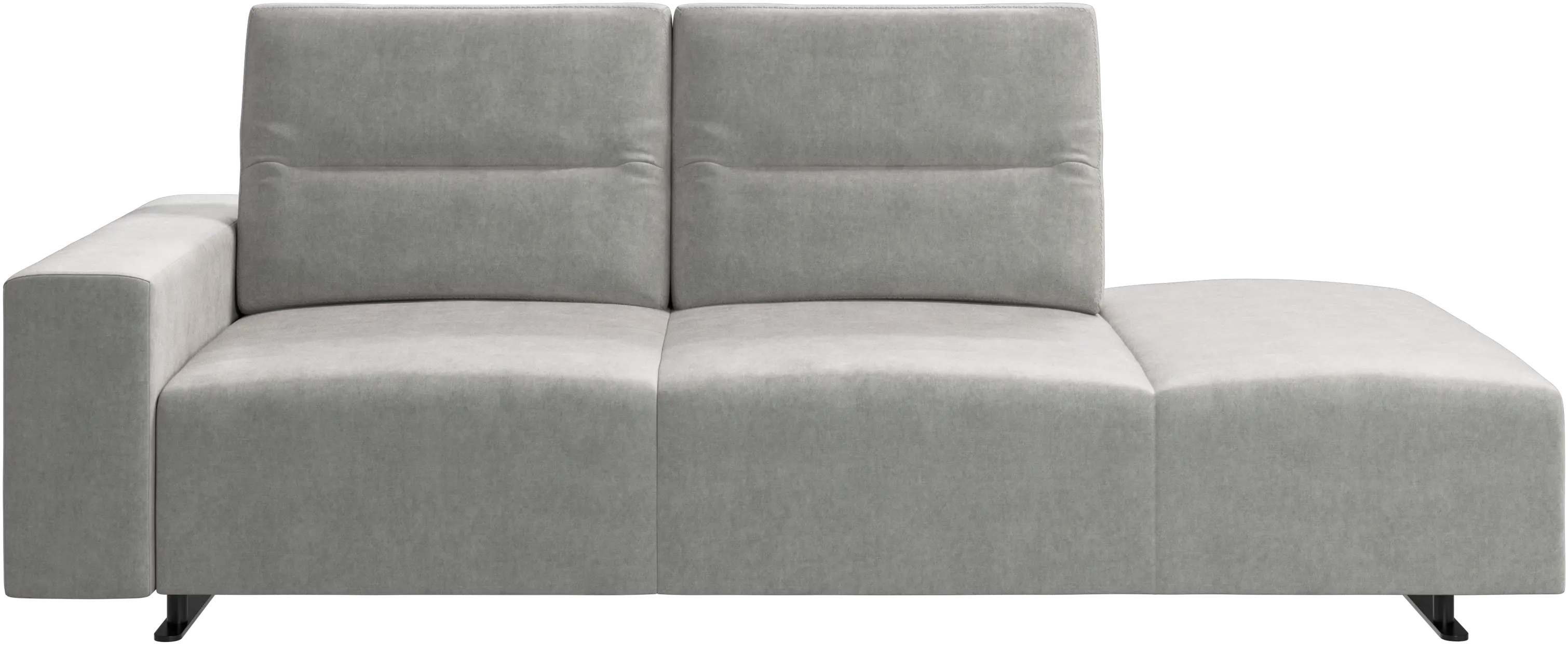 Hampton sofa with adjustable back and lounging unit right side, storage and armrest left side