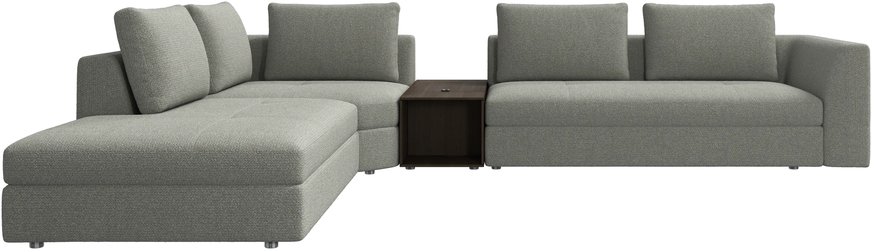 Bergamo corner sofa with lounging unit and footstool w/storage