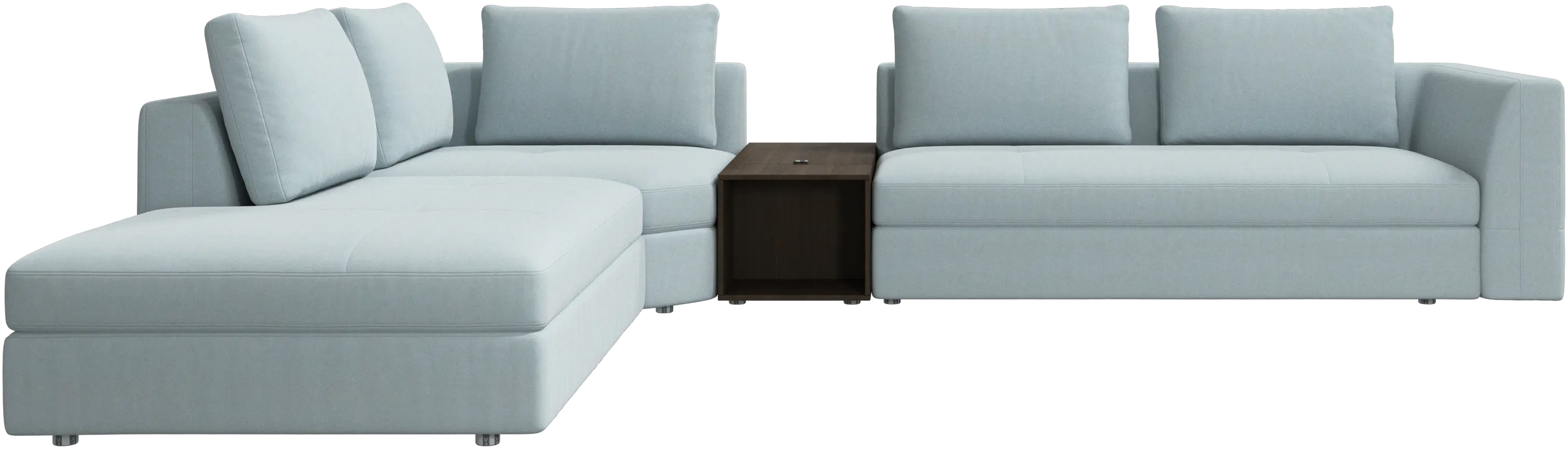 canapé d'angle Bergamo avec chaise longue et pouf de rangement